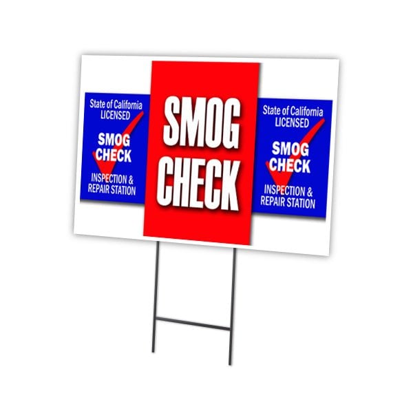 Smog Check Yard Sign & Stake outdoor plastic coroplast window, C-2436 Smog Check